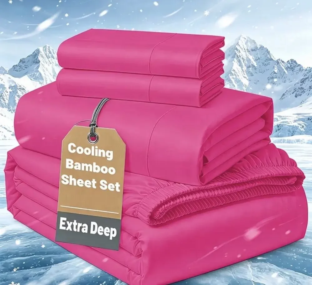 Bamboo Cooling Sheet Set In Full-Size Bright Pink 4 Piece Set New In Package